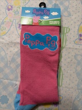 3/$18 bundle Peppa Pig Bright Pink Crew Socks with Blue Logo